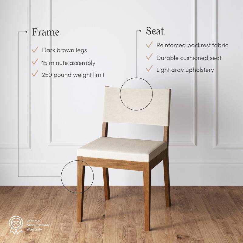 Linus Modern Upholstered Dining Chair, Solid Rubberwood Legs