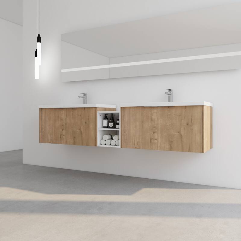 60 Inch Bathroom Vanity with Soft Close Doors, Resin Sink, Ample Storage and Matching Small Shelves (KD Packing)