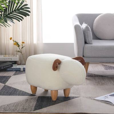 Little Sheep Kids Footstool, Decorative Chair with Solid Wood Legs