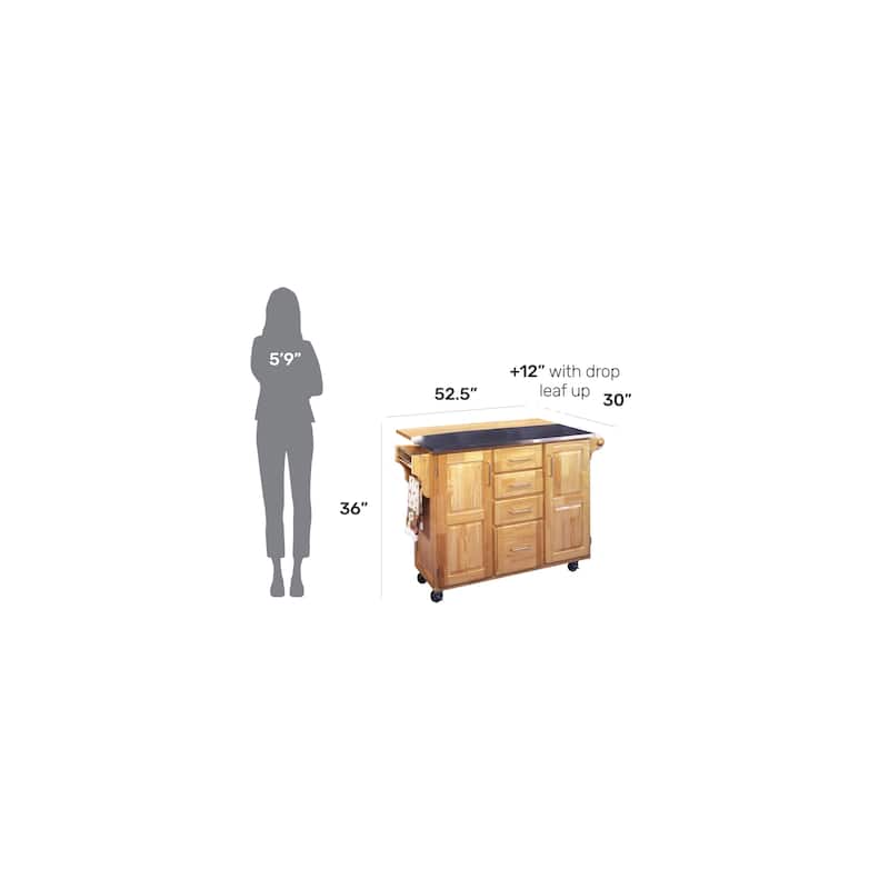 Homestyles General Line Mobile Kitchen Cart with Stainless Steel Top and Drop Leaf