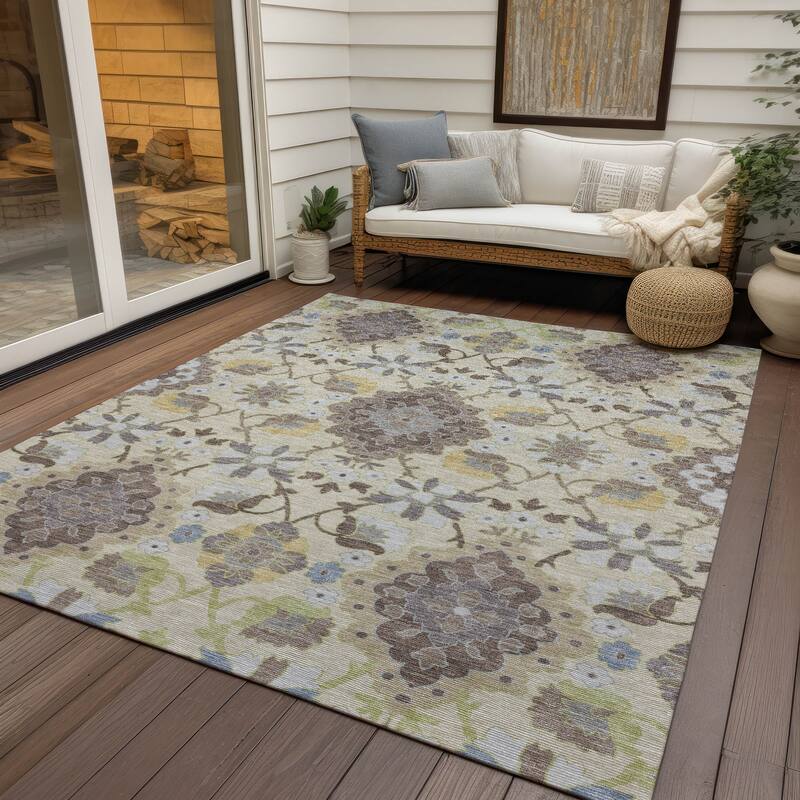 Machine Washable Indoor/ Outdoor Boho Traditional Chantille Rug - Ivory - 9' x 12'