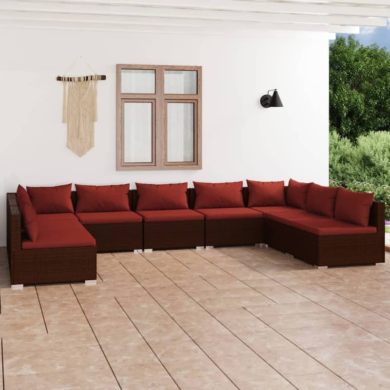 vidaXL Patio Lounge Set Outdoor Sectional Sofa Set Table Garden Poly Rattan - 27.6" x 27.6" x 23.8" - Brown/Cinnamon red 11 x Back pillow