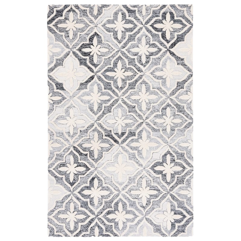 SAFAVIEH Handmade Metro Gerlinde Floral Trellis Wool Rug - 6' Square - Black/Ivory