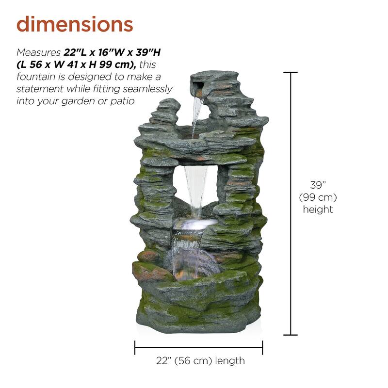 Stacked Stone Rainforest Fountain w/ Cool White LED Lights
