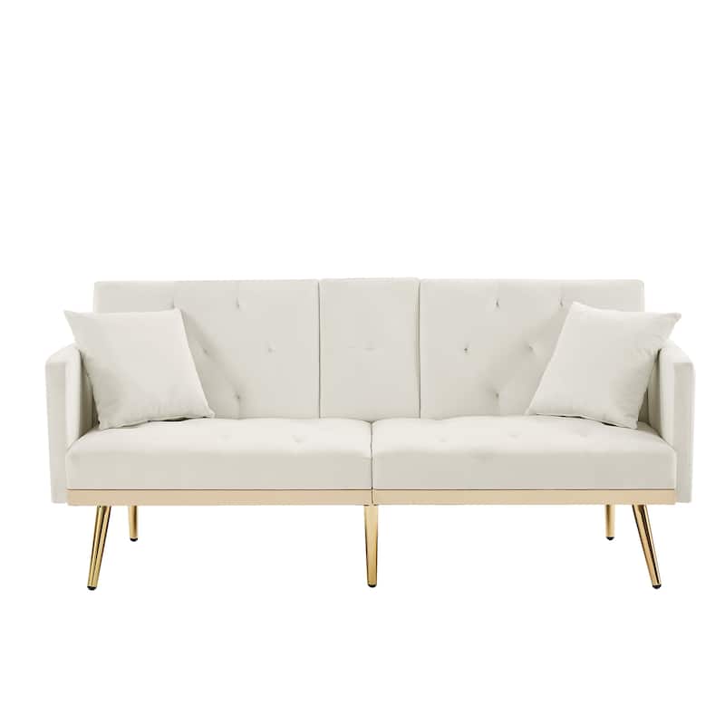 Velvet Futon Sofa Bed with Gold Metal Legs