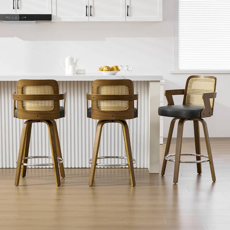 Upholstered Wood Swivel Counter Height Barstool with Arms - 37.8"H x 18.7"W x 19.29"D