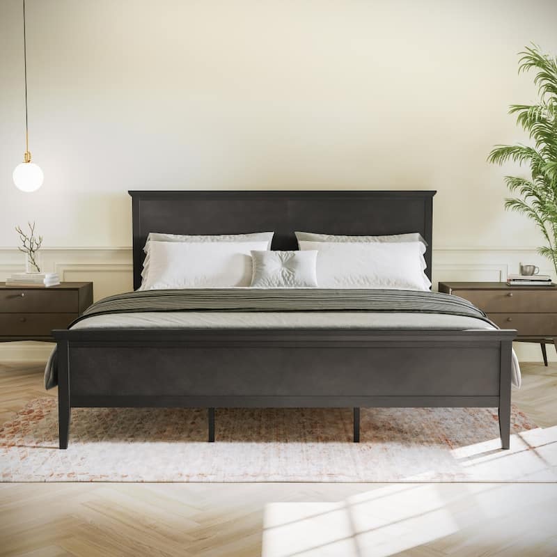 Solid Wood Platform Bed Frame with Headboard and Footboard - Dark Gray - King