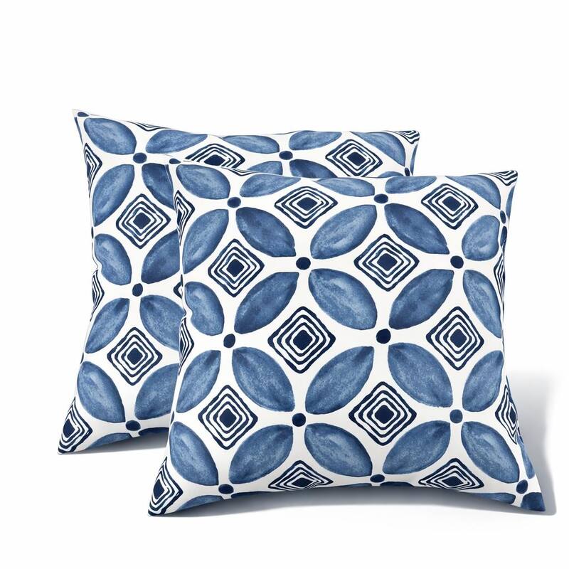 2 Pack Outdoor Throw Pillows, Waterproof & Fade-Resistant Patio Cushions -Soft & Comfortable Decorative Pillow Covers (18x18") - Blue