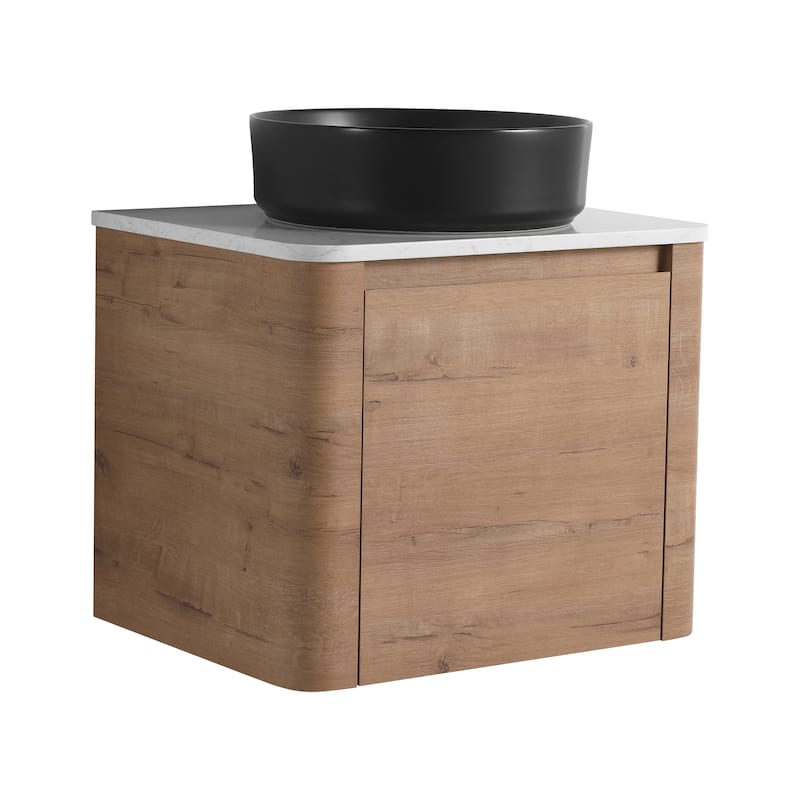 24'' Wall-Mounted Bathroom Vanity With Ceramic Art Sink & 1-Soft-Close Door,KD-Packing, Plywood