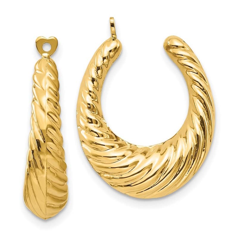 Curata 14k Yellow Gold Textured Polished Twisted Hollow Hoop Earrings - with Jackets 24x6mm