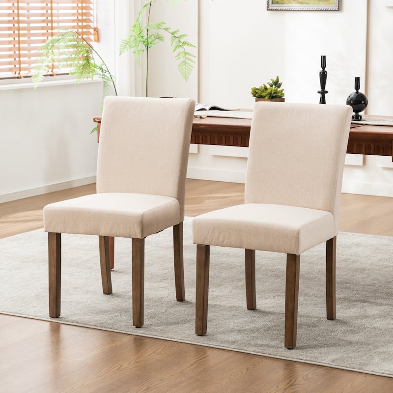 Upholstered Modern Dining Chairs, Linen Fabric Side Chairs Set of 2 - Small Size - Beige