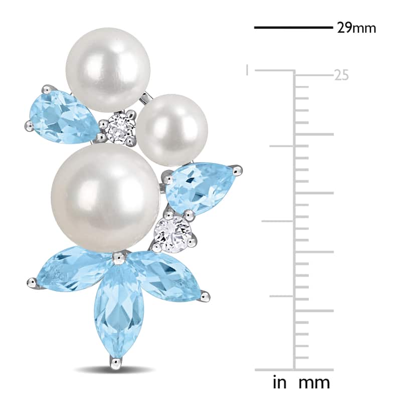 Miadora Cultured Freshwater Pearl and Gemstone Cluster Drop Earrings Sterling Silver
