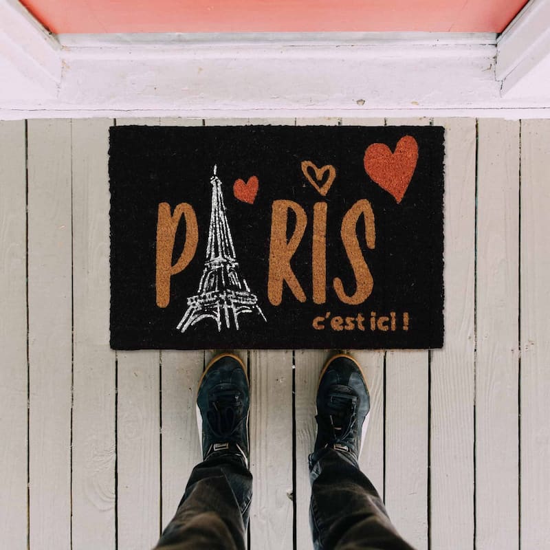 Sheltered Coconut Door Mat Printed Paris C'est Ici 24x16 Black