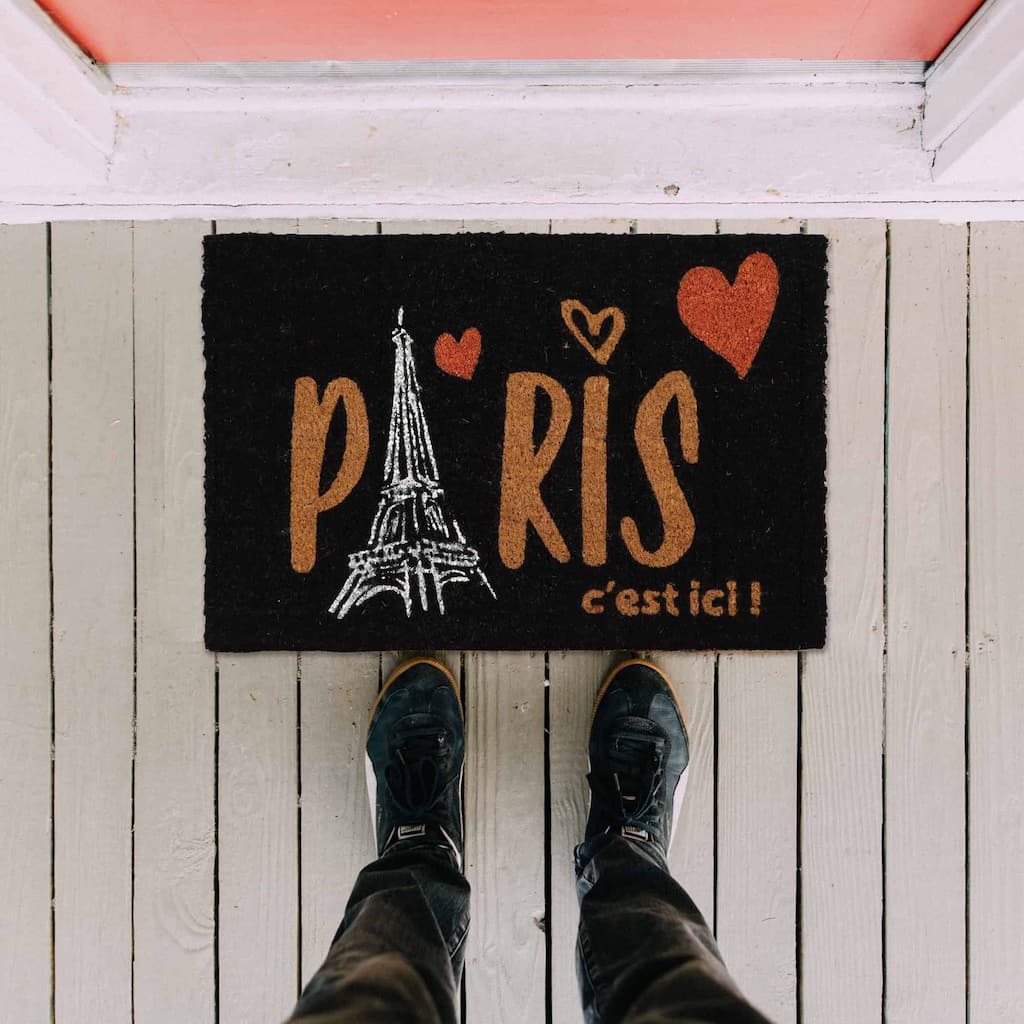 Sheltered Coconut Door Mat Printed Paris C'est Ici 24x16 Black - 24 L x 16 W x 5/8 H
