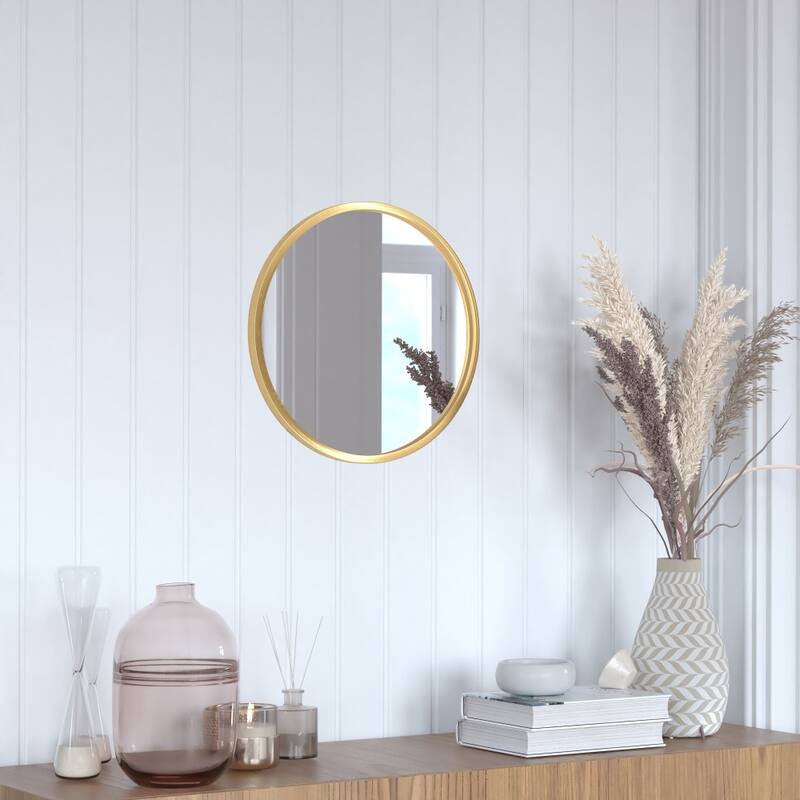 Wall Mount Shatterproof Round Accent Wall Mirror with Metal Frame - 16" Round - Gold