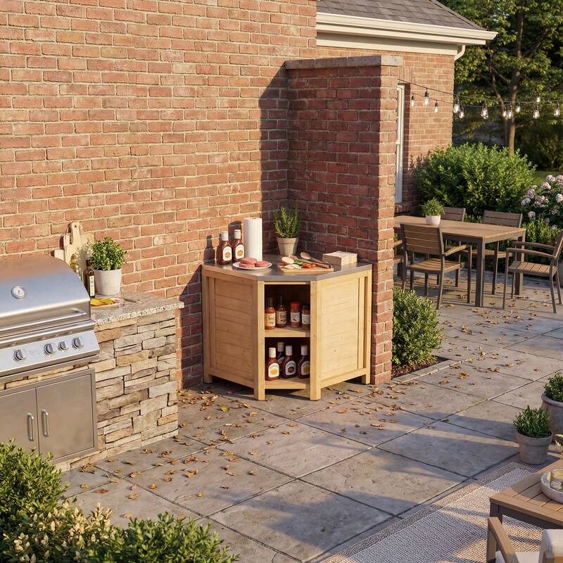 Modular Outdoor Kitchen Island Set, 100% Solid Wood BBQ Cabinet , Patio Kitchen Bar Table