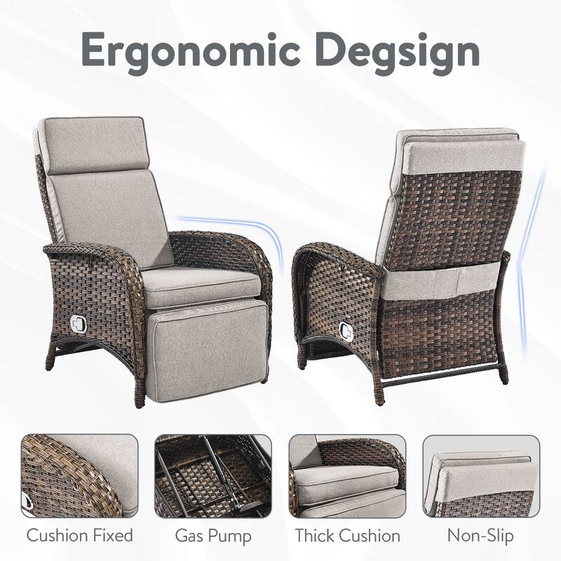 Outdoor Wicker Reclining Lounge Chair Patio Rattan - Brown