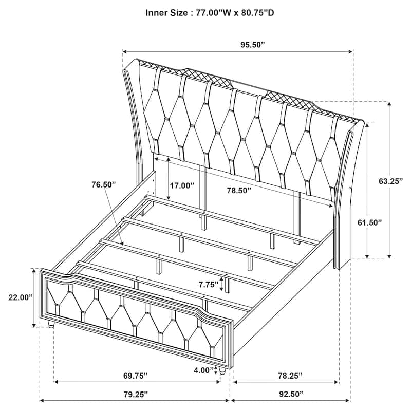 Lorient LED Upholstered Wingback Bed Ivory and Camel