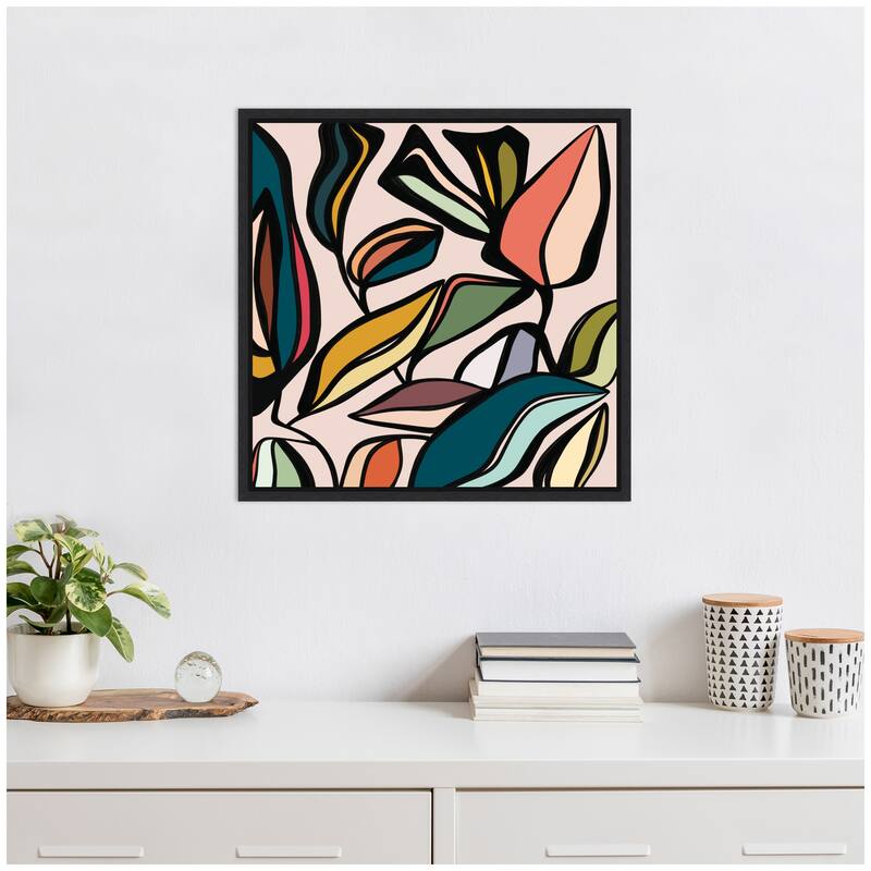 Kate and Laurel Fanciful Ficus SQ Expansion by Alicia Bock Framed Canvas Wall Art Print