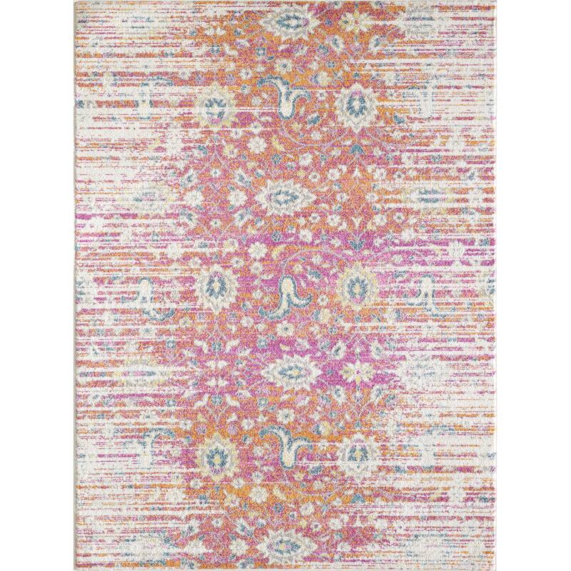 Porch & Den Spirited Mid-Century Distressed Floral Area Rug - 9' x 12' - Sunset