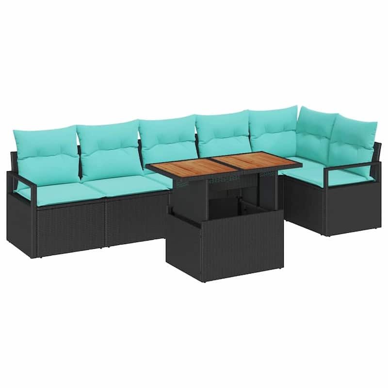 vidaXL 7 Piece Garden Sofa Set with Cushions Black Poly Rattan - 113×48×27.2