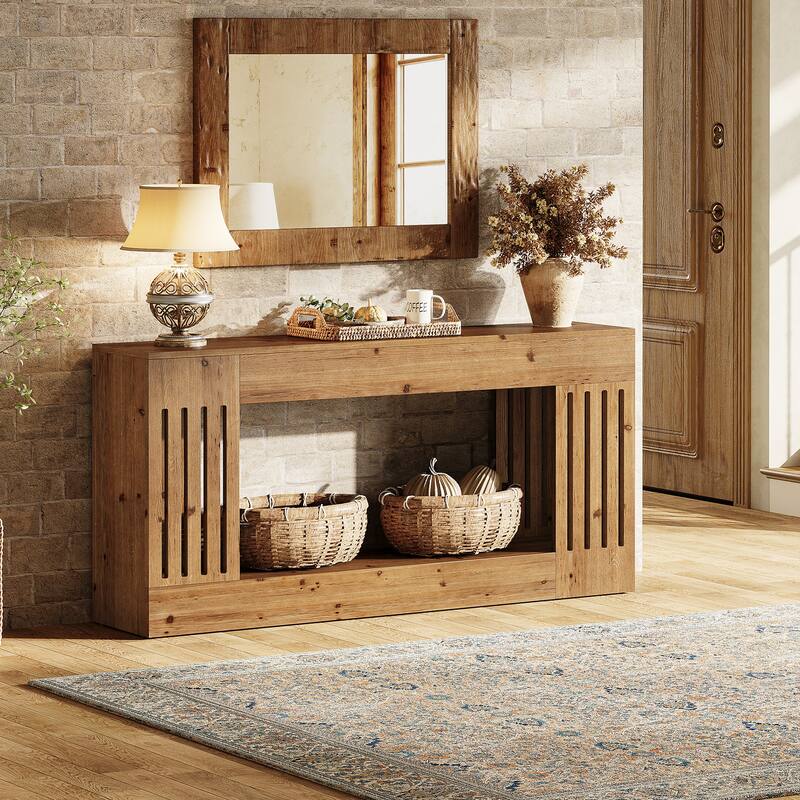Solid Wood Console Table, Sofa Couch Table with Storage Shelf, 2-Tier Entryway Table for Entrance, Hallway, Living Room