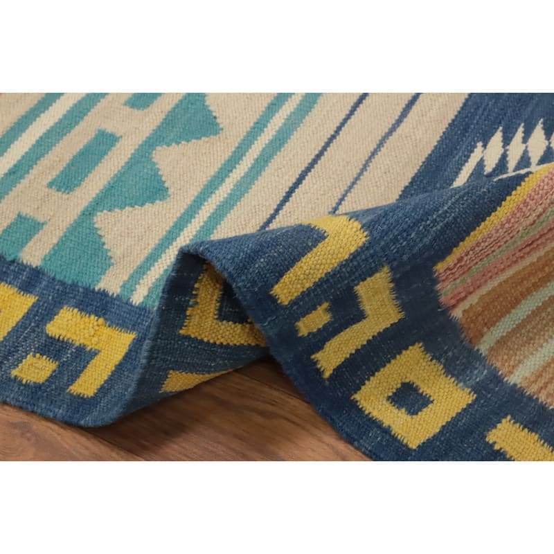 Hand Woven Oriental 100% Wool Carpet Southwestern Tribal Multi-Colored Kilim Runner Rug - 7' 6'' X 2' 1''