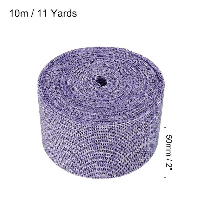 Burlap Fabric Ribbon, Wired Jute Crafts Roll for Wrapping Decoration - Purple