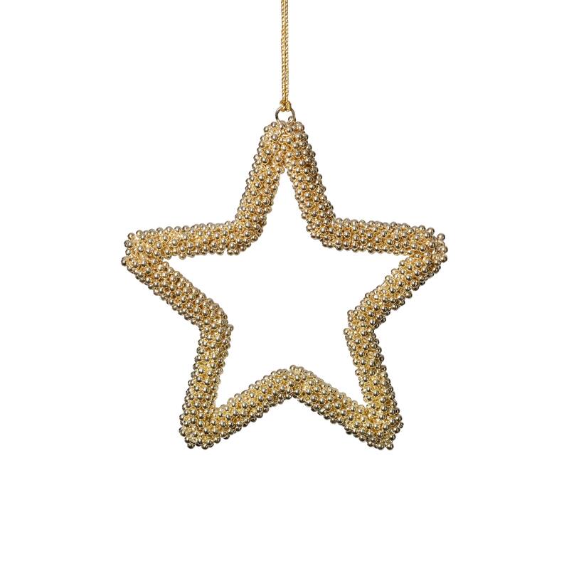 Golden Pearl Star Christmas Hanging Ornaments, Set of 12, 6"