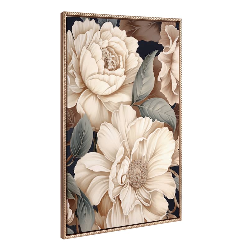 Sylvie Beaded Retro Glam Floral Framed Canvas by Creative Bunch Studio - 31.5x41.5 - Gold