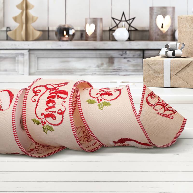 4" X 5y Embroidered Santa Face Believe Ribbon