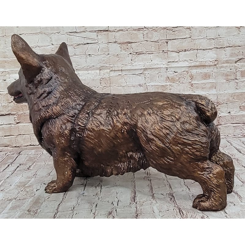 Bronze Metal Corgi Imitative Dog Sculpture Statue Figurine Collectible Decor Signed Art