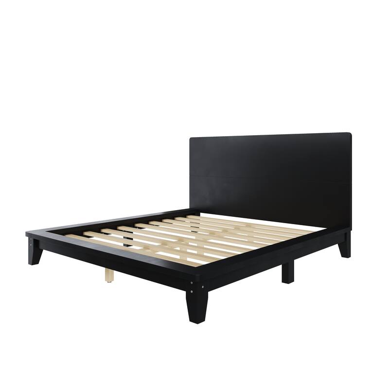 Low-Profile Platform Bed Frame with Headboard, Wood Slat Support, Wingback Panel Bed