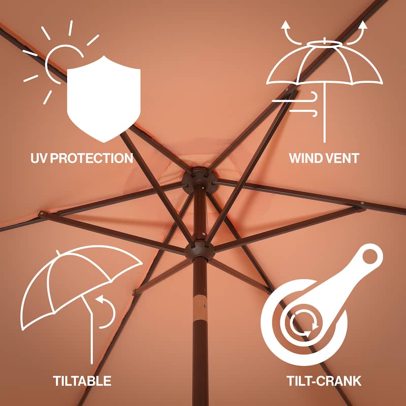 9ft Tassel Patio Umbrella Auto-Tilt, Crank , by JONATHAN Y