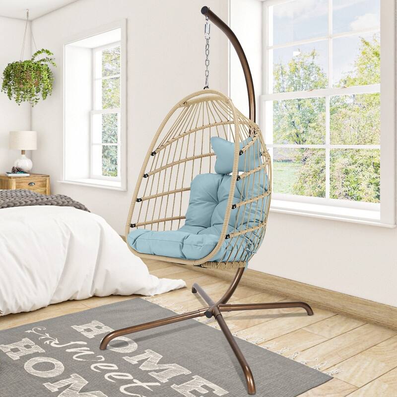 FINCATI Indoor Royal Oversized Hanging Egg Chair with Stand, 350 lbs Outdoor Egg Swing Chair with Stand, Cozy Egg Chair Swing