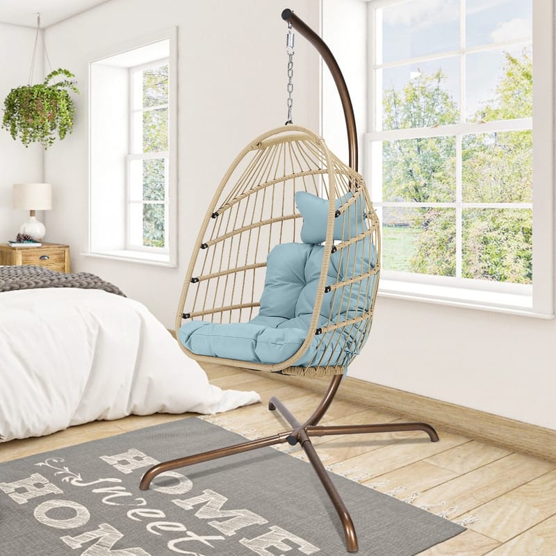 FINCATI Outdoor Oversized Luxury Hanging Egg Chair with Stand, 350 lbs Indoor Egg Swing Chair with Stand, Egg Chair Outdoor
