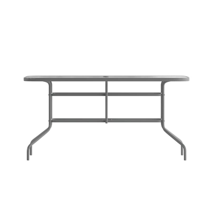 Rectangular Glass Metal Patio Table with Umbrella Hole