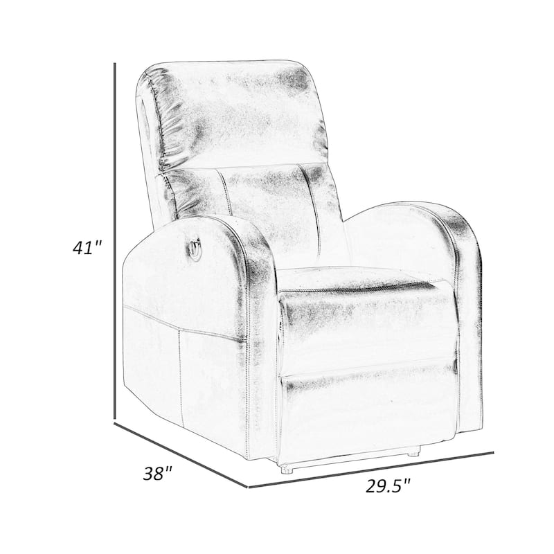 Rica 38 Inch Power Recliner Chair, Plush Gray Faux Leather, Foam Cushions