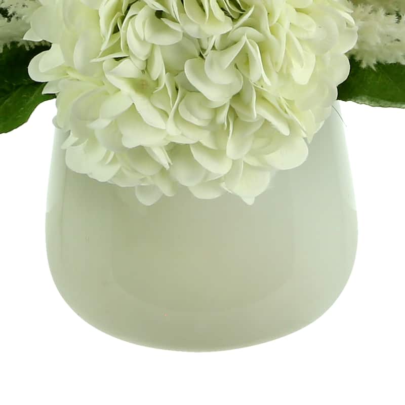 Hydrangea Floral Arrangement in a Glass Vase with Pampas and Seeded Eucalyptus - White, Pink