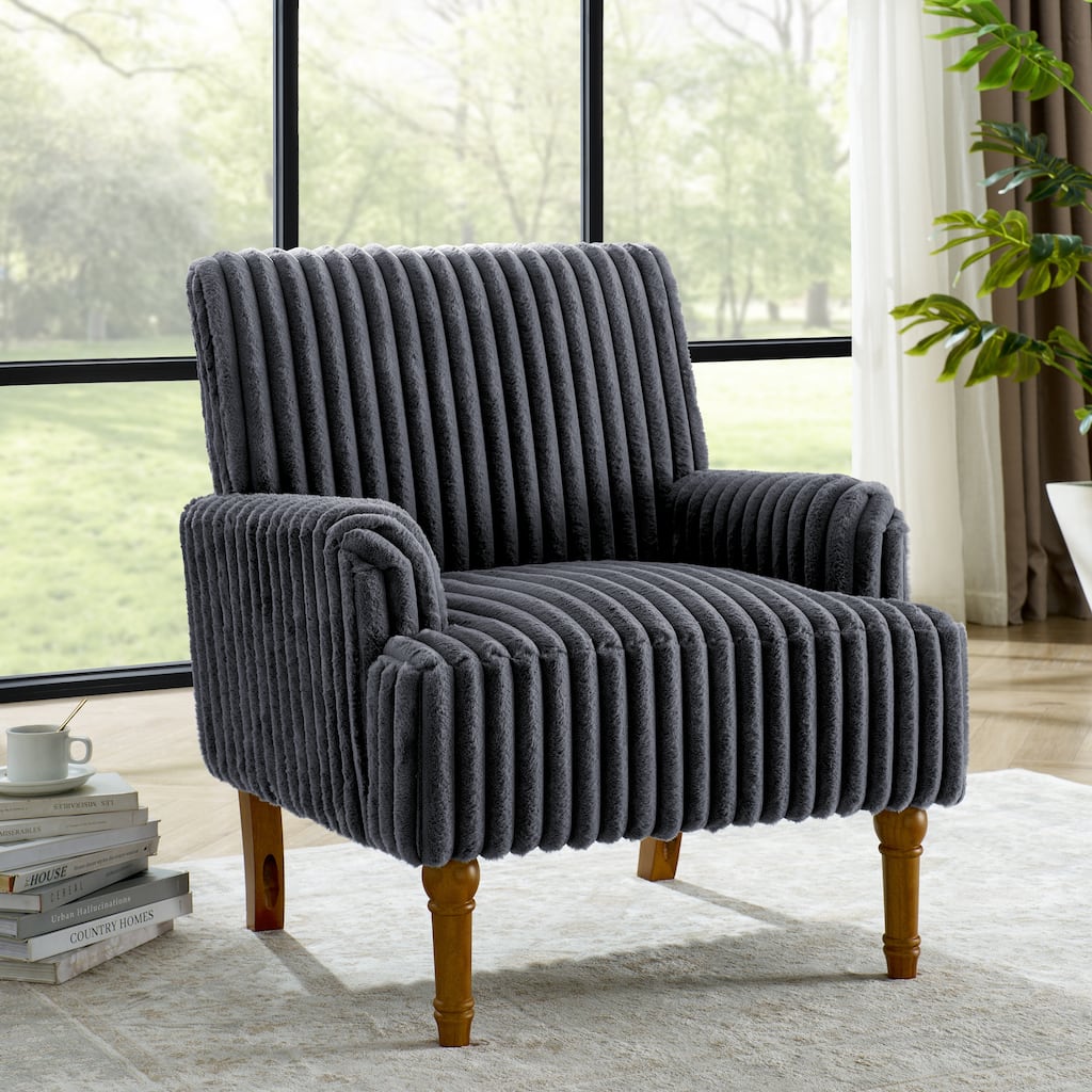 Modern Accent Chair with 2" Wide Wale Corduroy, 9" Solid Wood Legs, Comfortable Upholstered Armchair for Living Room