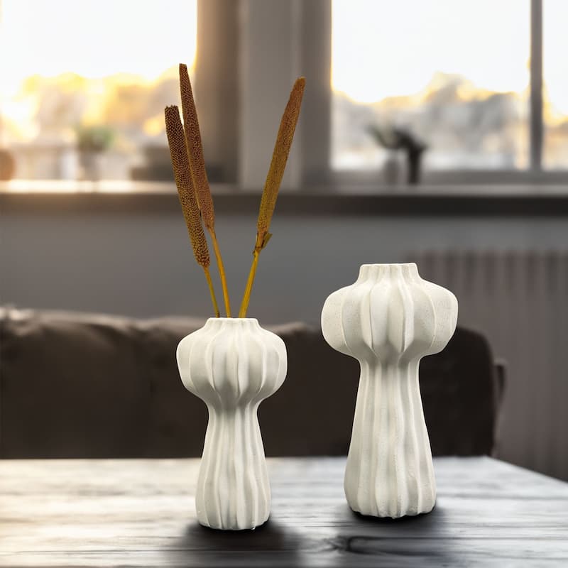 White Cactus Inspired Ceramic Vase Set of Two for Modern Home Decor