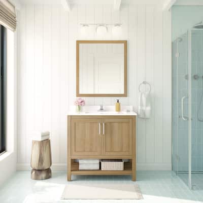 Ove Decors Vegas 36" Bathroom Vanity Combo w/ Top and Backslplash, White Oak