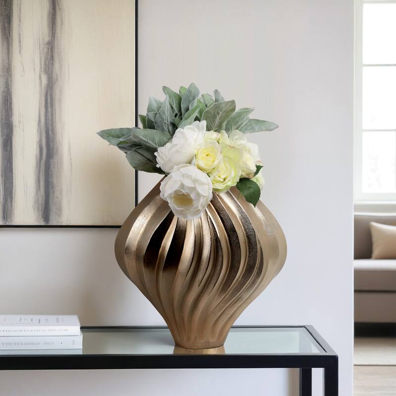Aluminum Vase Twisted Sculptural Handcrafted Curved Contoured Shape - 18" x 12" x 18"