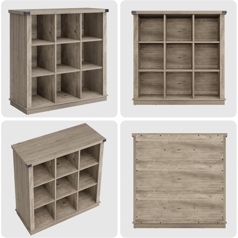 9-Cube 3-Tier Wood Storage Organizer Bookshelf, Display Cabinet for Living Room