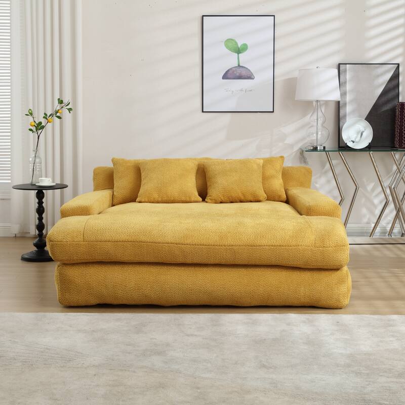 2-seater lazy sofa With 5 back pillows, Comfy Sofa- Deep Seat Couch for Living Room (Mustard yellow)