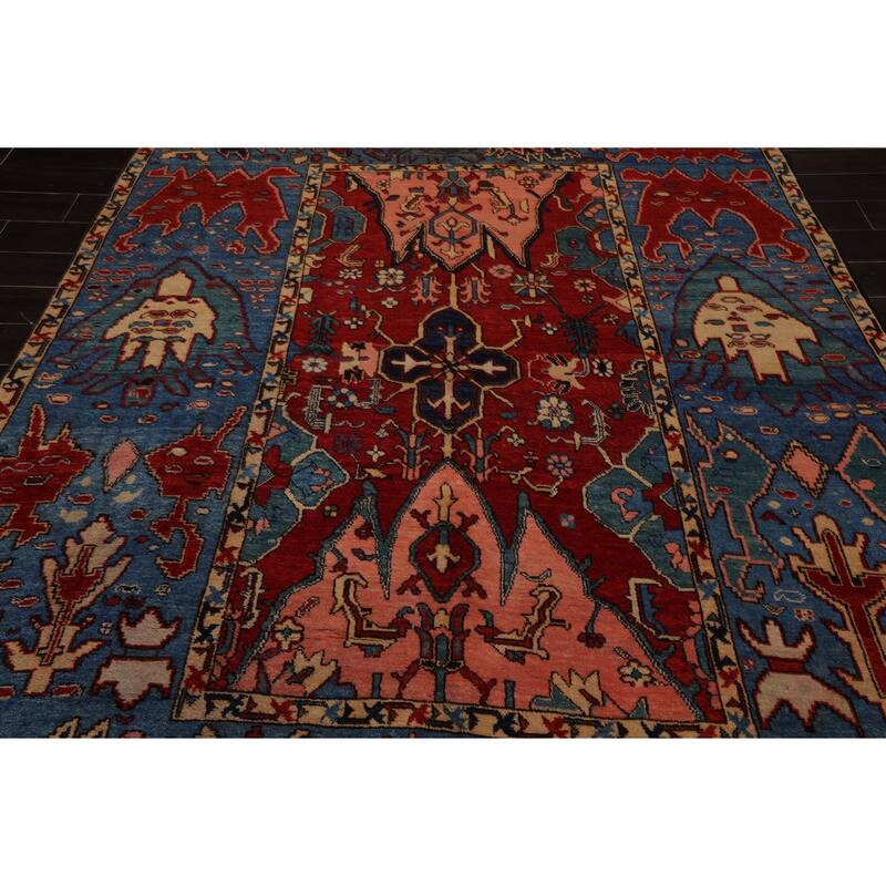 7'1''x9'4'' Hand Knotted Red Kazak Wool Tribal Arts & Crafts Rug - 7' 1'' x 9' 4''