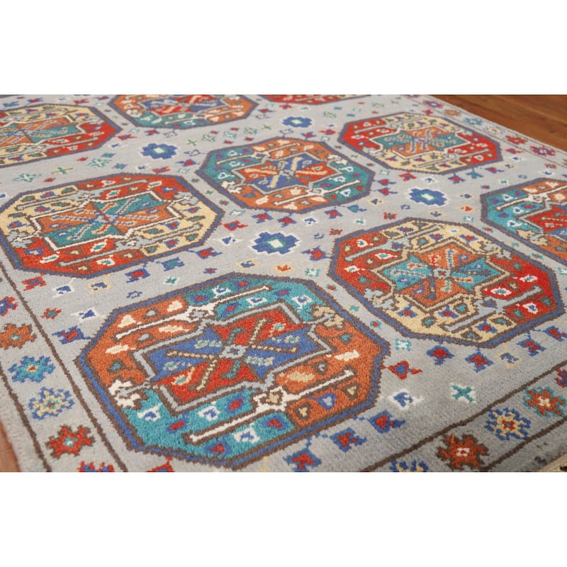 Hand Knotted Oriental 100% Wool Carpet Traditional All-Over Greys & Charcoal Kazak Area Rug - 5' 9'' X 3' 11''
