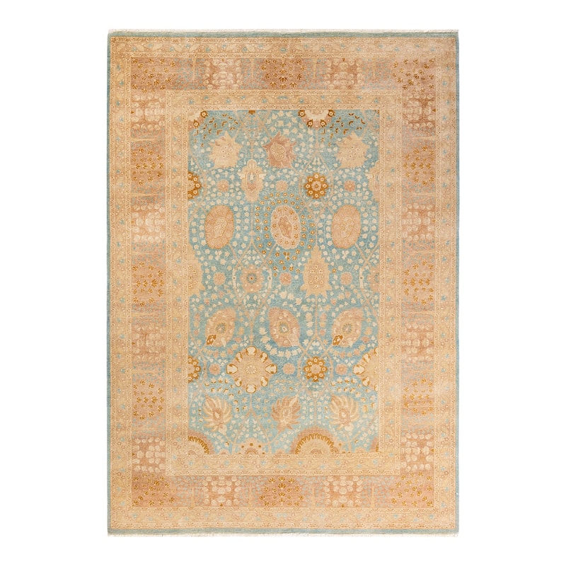 Overton Hand Knotted Wool Traditional Oriental Light Blue Area Rug - 6' x 9' - Light Blue - 6' x 9'