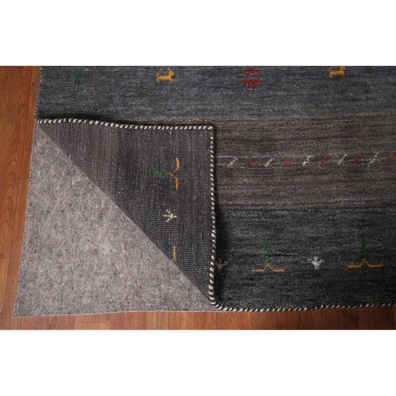 Tribal Striped Gabbeh Oriental Square Area Rug Handmade Wool Carpet - 8'6"x 9'4"