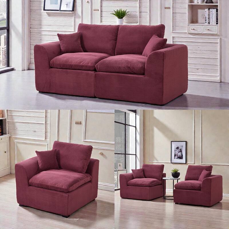 Modular Cloud Sectional Sofa, Comfy 2-Seater Corduroy Couch with Removable Covers